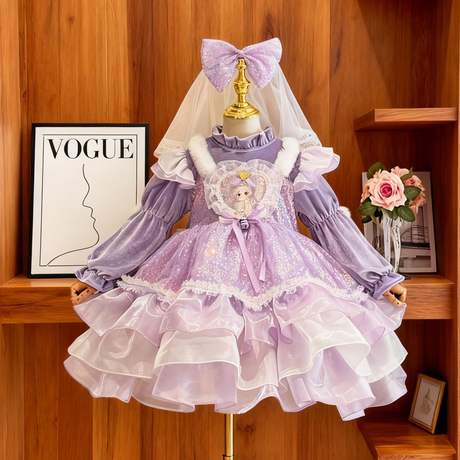 儿童加绒洛丽塔衣服女童秋冬裙子冬季礼服裙童装女孩公主裙生日裙