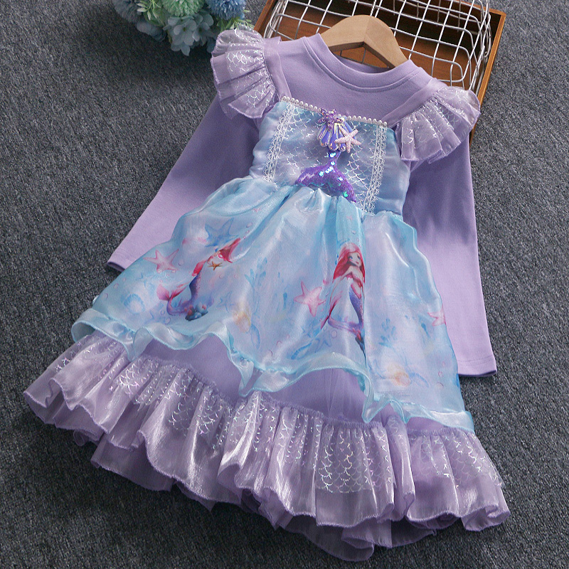 女童美人鱼连衣裙2025新款小女孩生日礼服裙子儿童可爱公主裙秋季