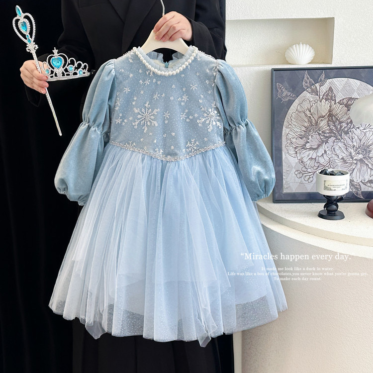 女童艾莎连衣裙秋冬2025新款洋气儿童网红裙女孩小香风网纱公主裙