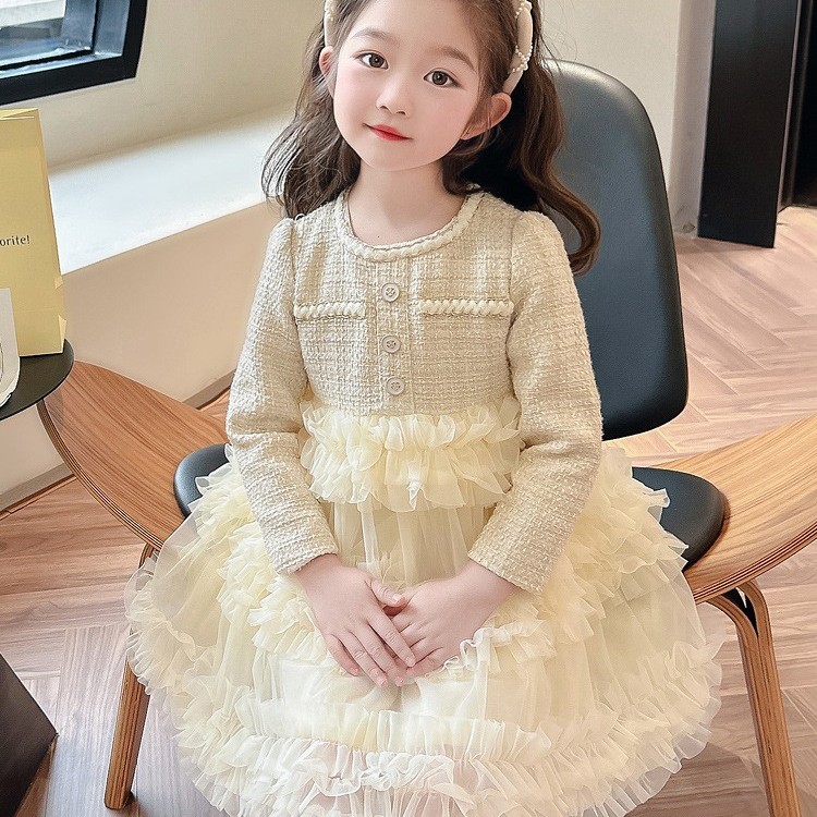 女童2025年秋冬新款小香风蛋糕裙一件代发童装韩版公主连衣裙
