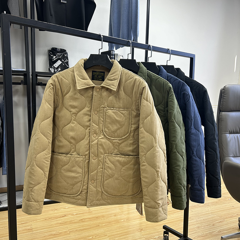 美式休闲复古潮流桃皮绒保暖夹棉外套秋冬季时尚葫芦绗缝工装棉服