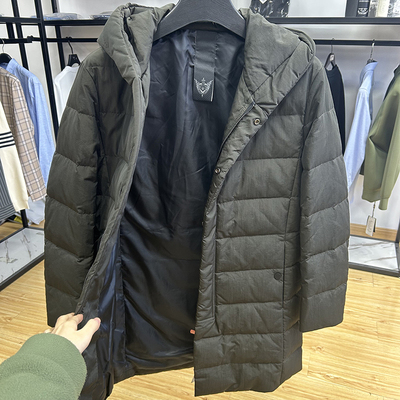 90白鸭绒商务休闲通勤连帽中长款保暖羽绒服秋冬季防风御寒外套厚