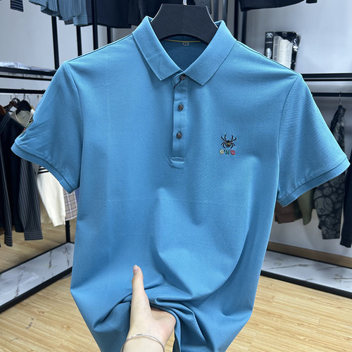 棉混纺亲肤舒适透气珠地料透气休闲短袖POLO衫夏季修身翻领体恤衫
