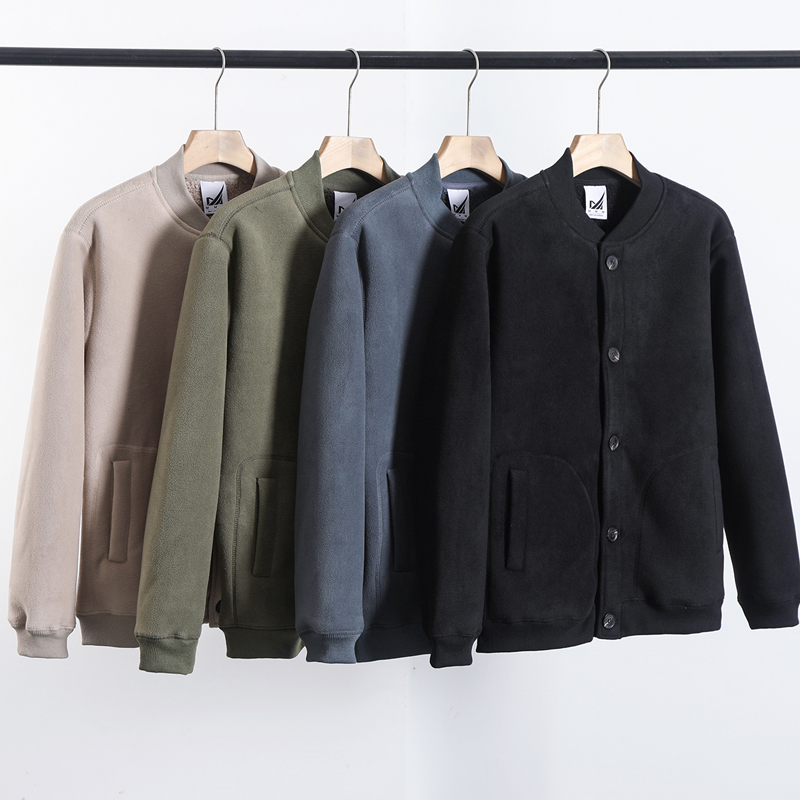 日系风简约休闲加厚保暖棒球领单排扣男士夹克秋冬季摇粒绒外套潮