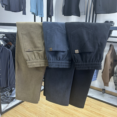 灯芯绒简约舒适松紧腰抽绳男士长裤秋冬季修身直筒百搭休闲裤裤子