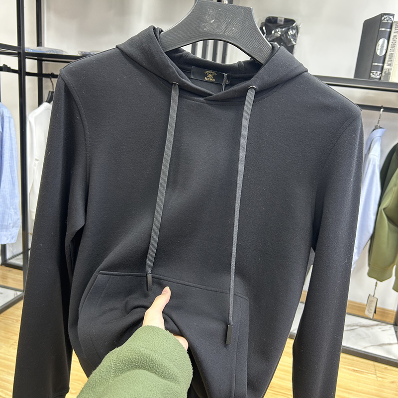 针织料软糯亲肤纯色百搭修身连帽长袖卫衣秋冬季套头打底衫上衣男