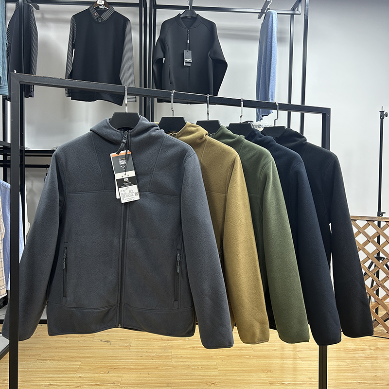 情侣款男女连帽摇粒绒贴布纯色休闲厚实保暖外套秋冬日系简约夹克