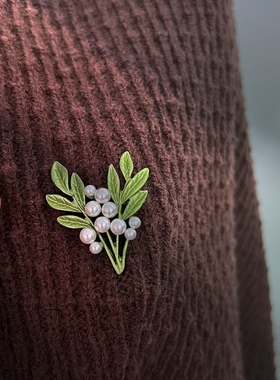 国风复古花束别针 夏日清新果绿色树枝胸针女防走光胸花西装胸章