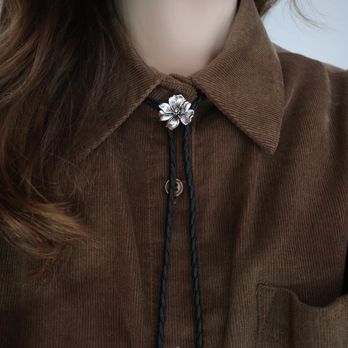 复古桃花小领带女衬衣领结牛仔波洛领带衬衫领结可调节领绳小项链