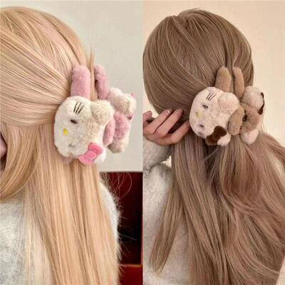 双Kitty毛绒抓夹组合发夹