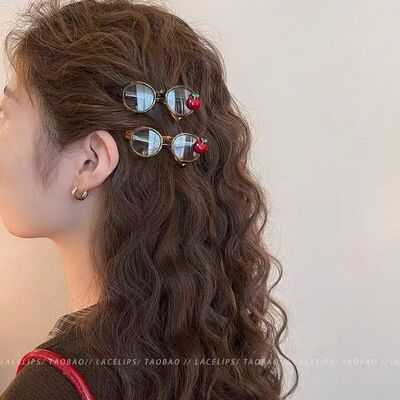 甜妹风复古琥珀纹眼镜发夹