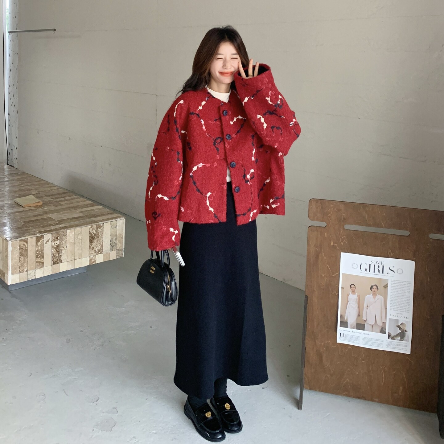 新款现 货！上就能卖!秋冬红色小香风短外套2C296-9556-P170-K258图片