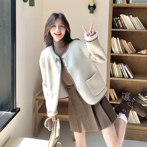 新款现 货！秋冬带包包羊毛双面呢大衣短外套2C296-9551-P245K328图片