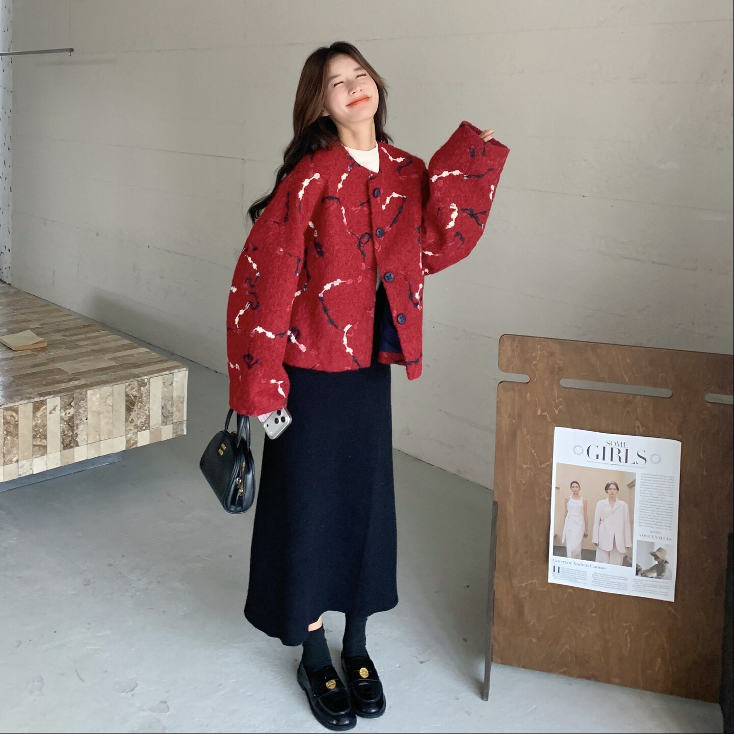 新款现 货！上就能卖!秋冬红色小香风短外套2C296-9556-P170-K258图片