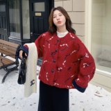 小香风红色刺绣碎花毛呢外套女秋冬新款小个子韩系加厚呢子大衣潮，女装短外套，2C296