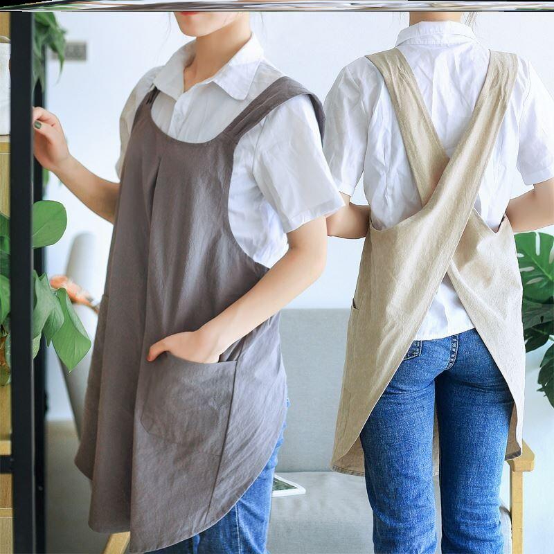 2026新款免系带纯棉全棉布交叉带100围裙无袖夏季夏天煮饭女衣服图片