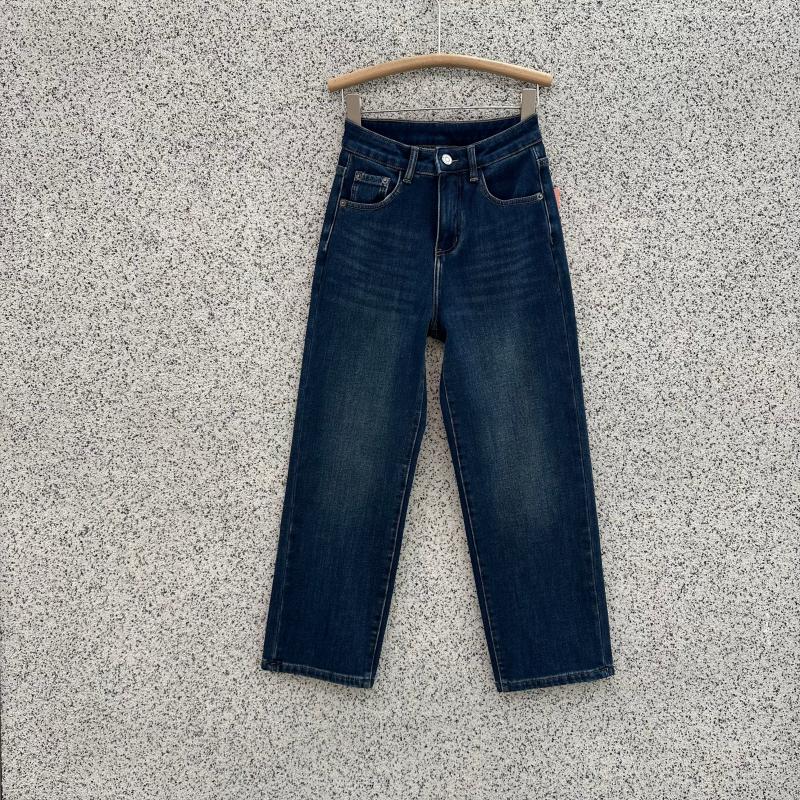 JEANS爆犀牛25726植绒蓝色高腰小直筒女修身显瘦牛仔九分烟管裤潮