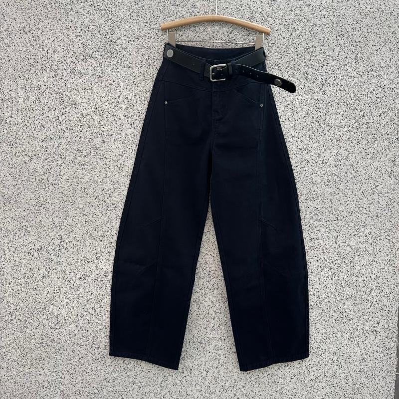 JEANS韩酷莱762-2藏青蓝无弹高腰牛仔裤女宽松显瘦阔腿弯刀拖地裤