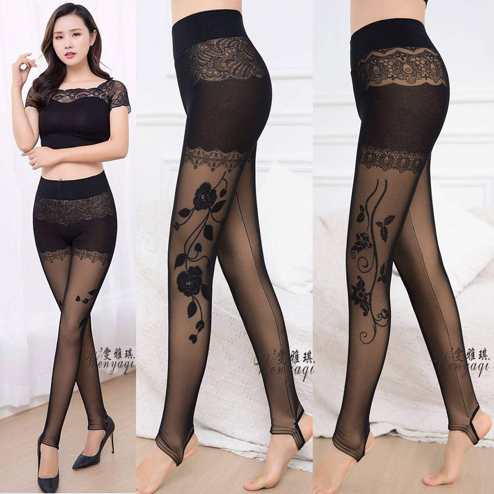 秋冬印花网纱打底裤女薄款加绒防勾丝大码假透肉踩脚保暖长裤子,女装/女士精品,打底裤,淘宝优惠券,粉丝福利购,淘宝优惠卷