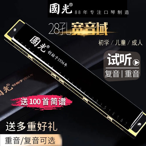 国光口琴28孔初学者复音重音c调