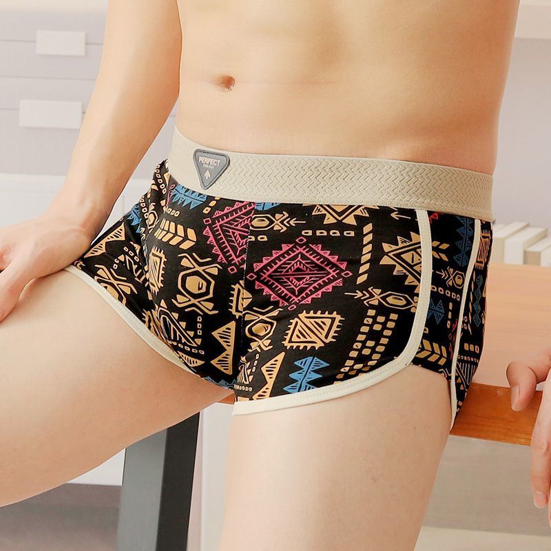 【三条装】透气格纹复古夏季平角裤潮流波浪中腰透气男平角内裤