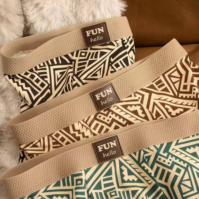 【三条装】民族男士棉质平四角潮流青年新款内裤风印花裤几何运动