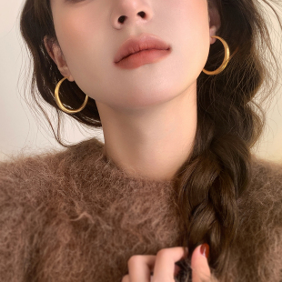 迷度S925银针百搭圆环耳环简约气质高级感大圈圈耳饰素圈夸张女潮