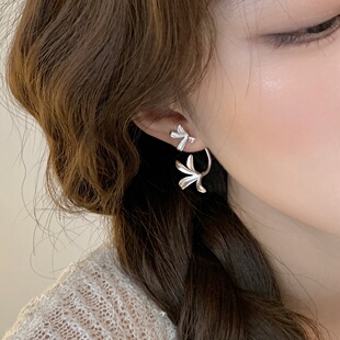 迷度S925银针清冷鸢尾花耳环小众气质感一款两戴耳钉女后挂式超仙