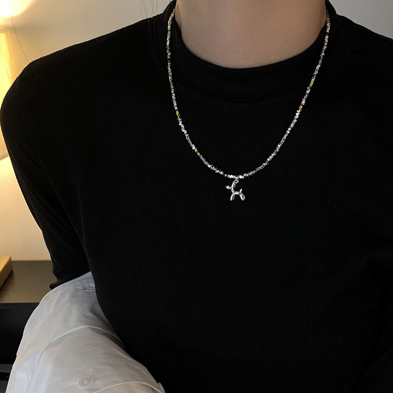 波光粼粼可爱气泡狗项链毛衣链