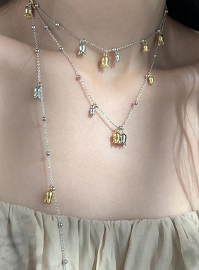 气质高级灵动铃兰花超长双层项链