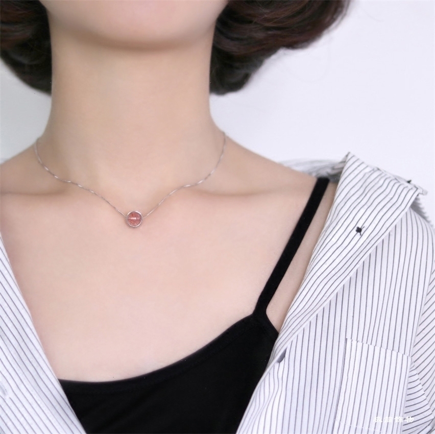 Jewelry ¼«¼òÔ¼ s925´¿Òø·ÛÉ«²ÝÝ®¾§Ëø¹ÇÁ´¶Ì¿îÏîÁ´µõ׹Ů °üÓÊ