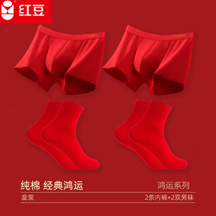 四角短裤 袜子纯棉结婚蛇年鸿运平角裤 头 本命年红色内裤 红豆男士