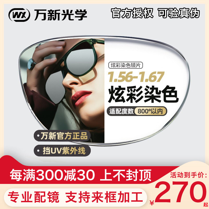 万新镜片1.56/1.60/1.67七彩染色镜片 彩片 太阳镜定制近视眼镜片