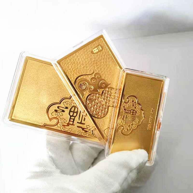 足重仿真金条金砖生肖福鼠铜镀金 金店柜台金条样品展示送礼收藏