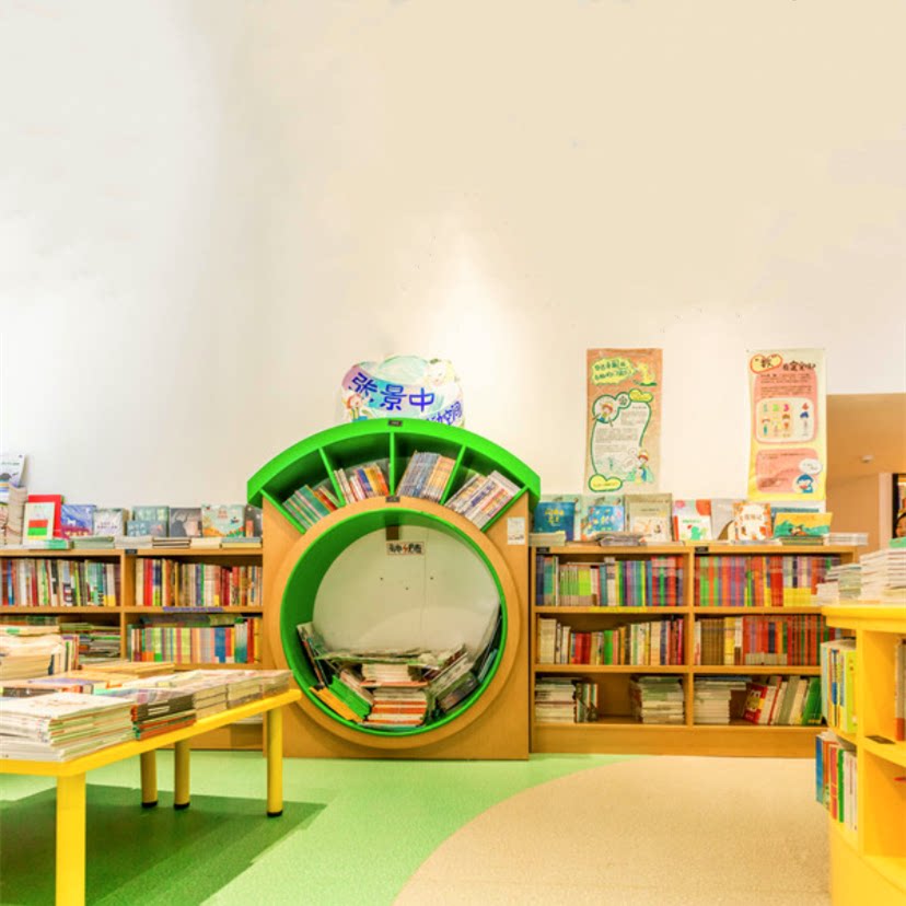 创意环形书架图馆原木绘本架早教中心走廊橱窗书柜小学阅读区架