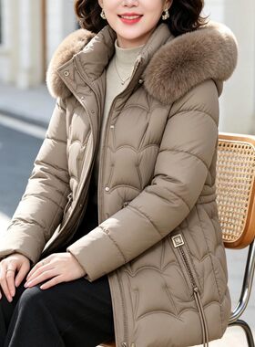 韩版大毛领连帽加绒棉服女中长款加厚保暖显瘦棉衣冬季新款外套潮