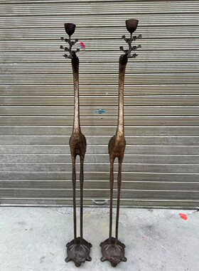 仙鹤纯铜龟鹤烛台一对灯台烛台蜡台铜仙鹤踏龙龟摆件铜器