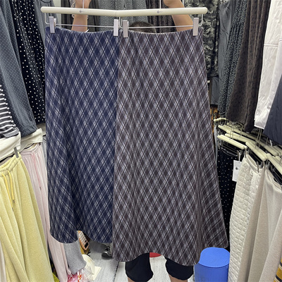 韩系复古格子毛呢半身裙女秋冬新款中长款松紧腰高腰显瘦a字长裙