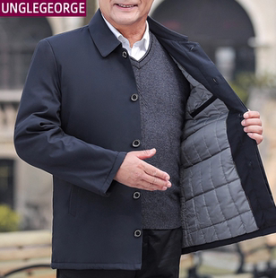 秋冬款爸爸加厚外套中老年人男装冬季薄棉衣中年男士夹克冬装棉袄