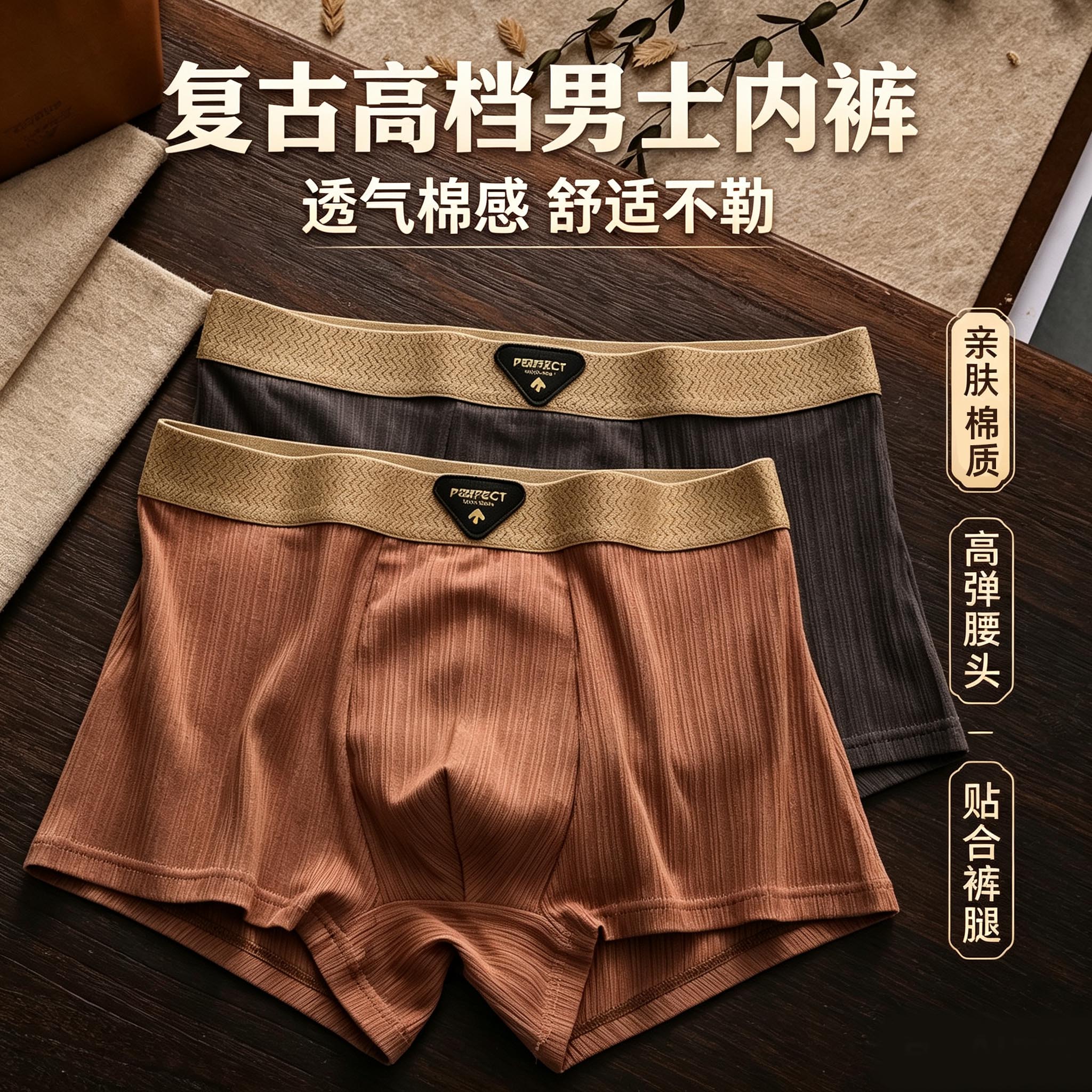 男士棉质内裤透气宽松中腰四角裤头舒适大码平角裤衩运动短裤男款