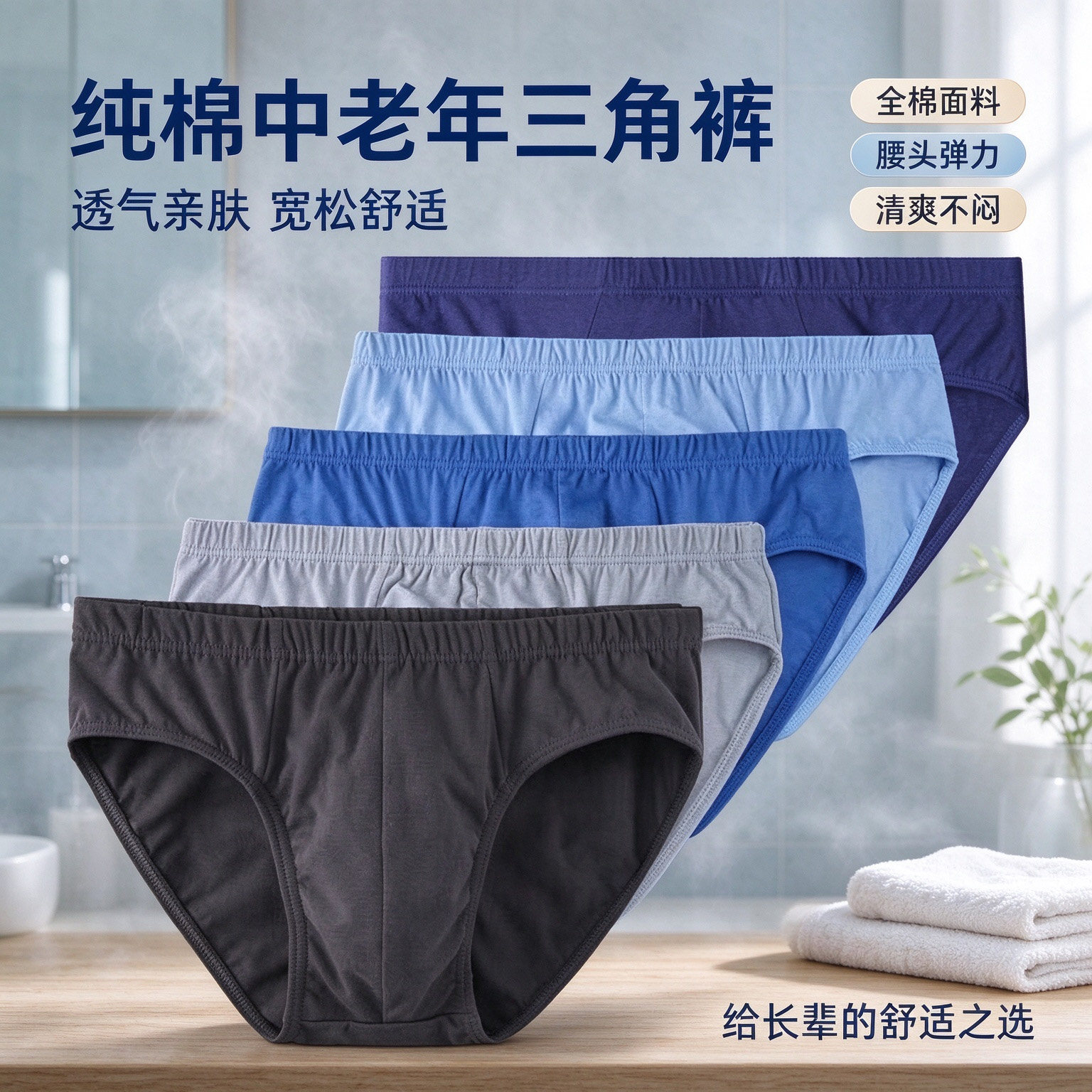 男士内裤纯棉三角裤男中腰中老年下装透气棉质爸爸男款裤衩舒适男