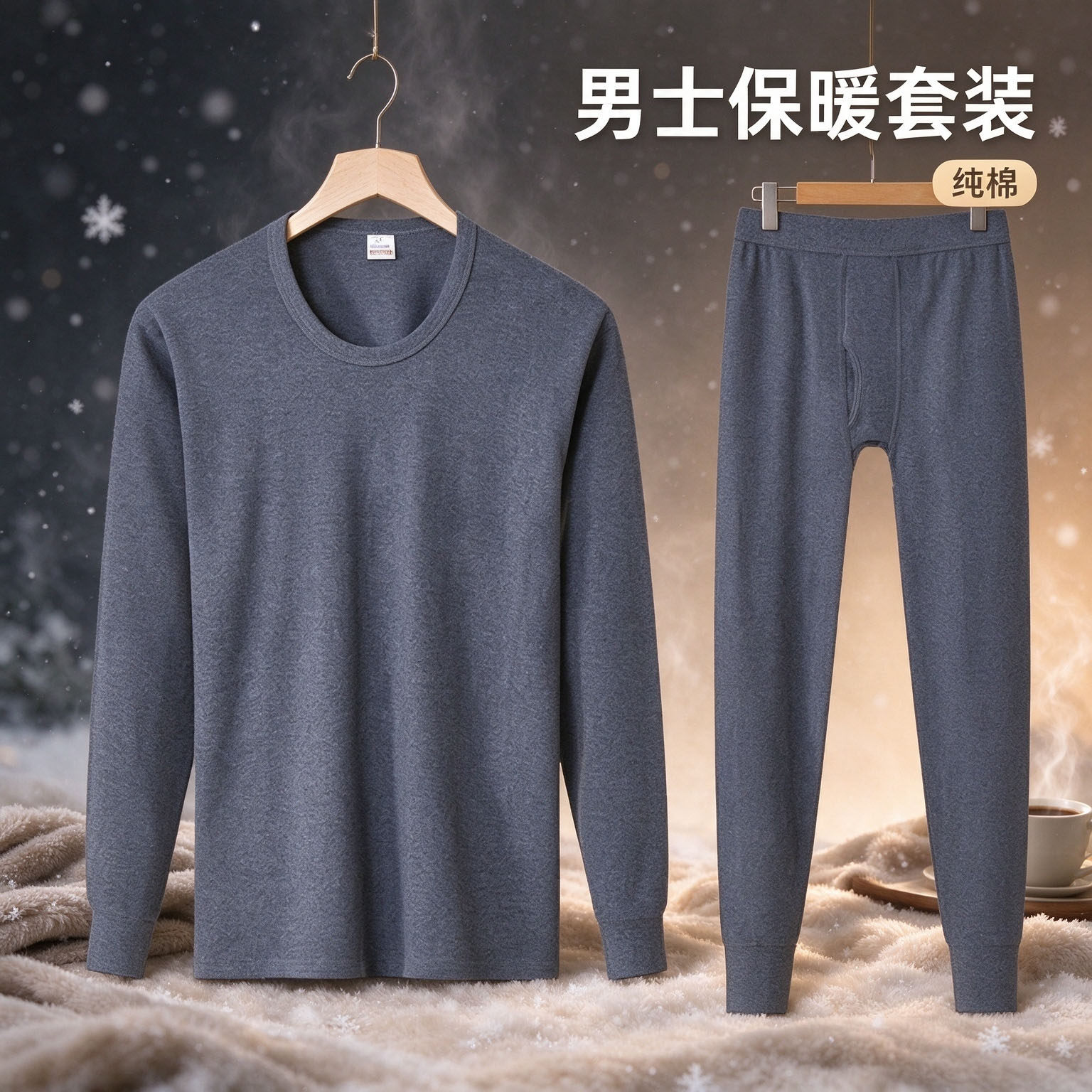 纯棉男士保暖内衣套装圆领中领秋衣秋裤打底内穿棉毛衫男款秋冬