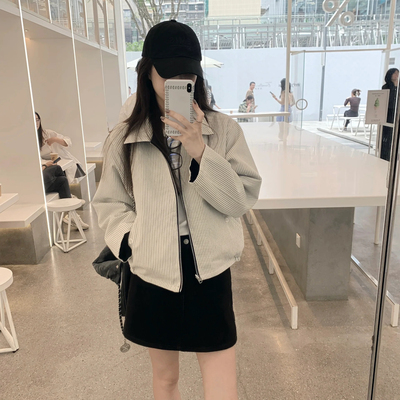 Send-利落翻领百搭版型条纹清新纯色正反两穿简约高级短外套xy184