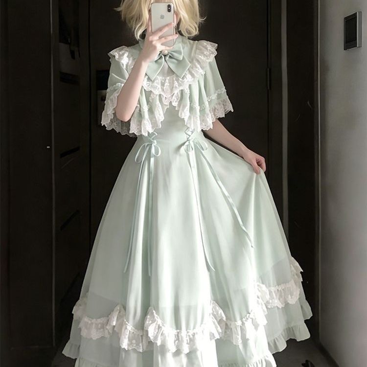 【仲夏之梦】花边拼接系带收腰宅系收腰连衣裙轻lo感生日礼服千金
