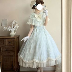 【水色风铃】法式气质lolita修身仙女长裙2025新公主荷叶边连衣裙