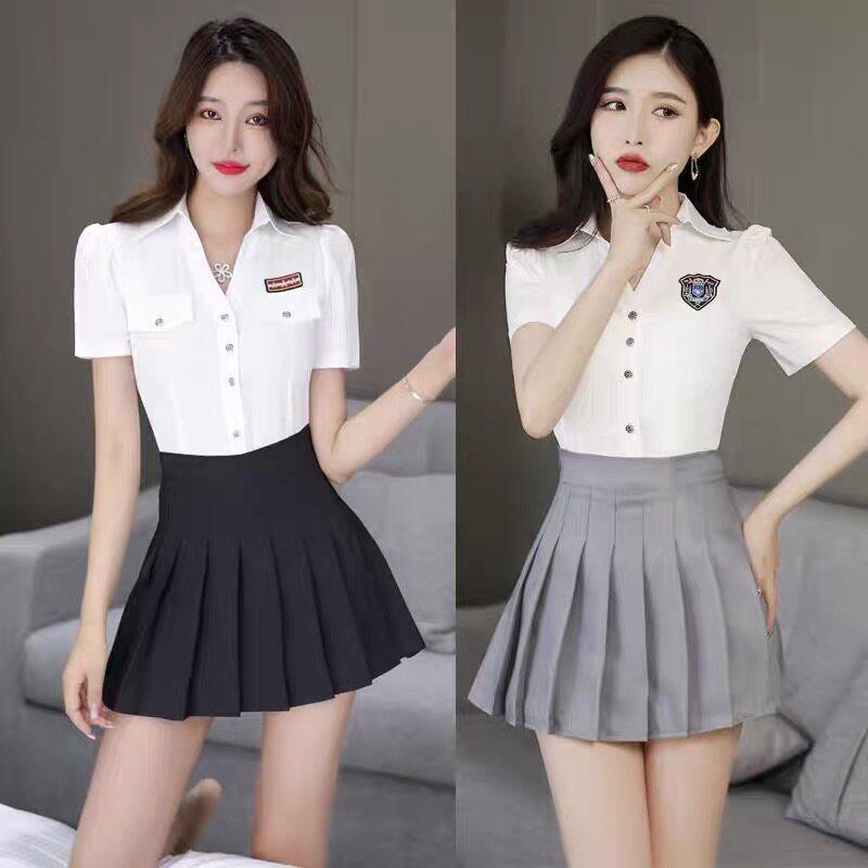 足疗技师工作服衬衫百褶裙套装女性感时尚减龄气质显瘦工衣两件套