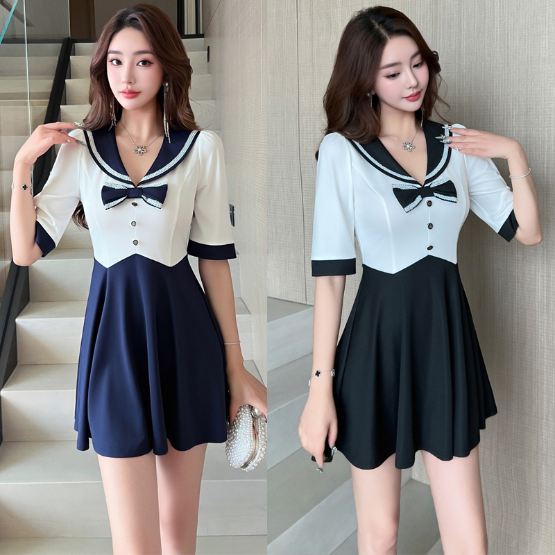 校园风时尚桑拿沐足工衣新款设计感减龄技师短款连衣裙中袖工作服