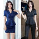 高端气质酒店前台工作服女短袖 两件套 收腰显瘦足浴技师美容院裙裤