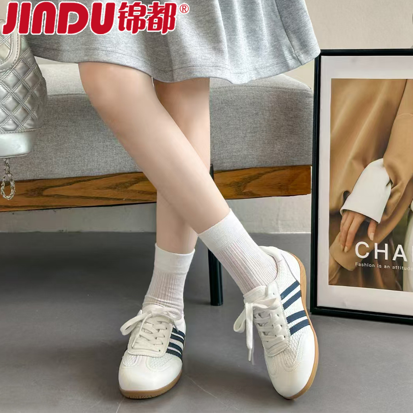 锦都德训鞋女2025新款夏薄款透气超火爆款平底运动板鞋网面小白鞋