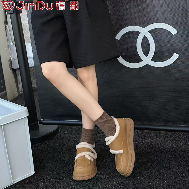 锦都勃肯鞋女2025新款冬季加绒加厚保暖棉鞋爆款厚底魔术贴毛毛鞋